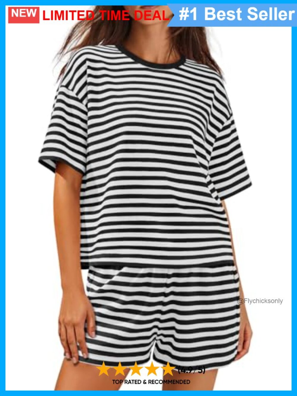 Striped Short Sleeve Top & Shorts Lounge Set Relaxed Fit Summer Vacation